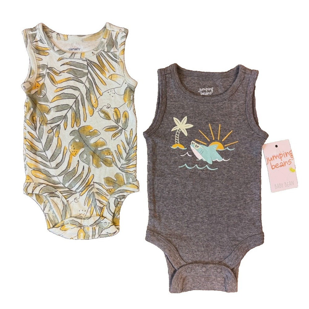 Carters Baby Boy Rompers 3 Months Sleeveless Outfits Clothes Lot Bodysuit Shark‎